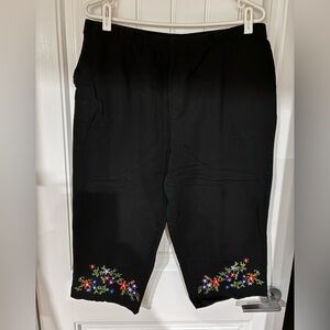 Alia Sport Black Capris with Floral Embroidery